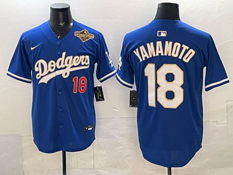 Men Los Angeles Dodgers #18 Yamamoto Blue Gold Game 2026 Nike MLB Jersey 0015